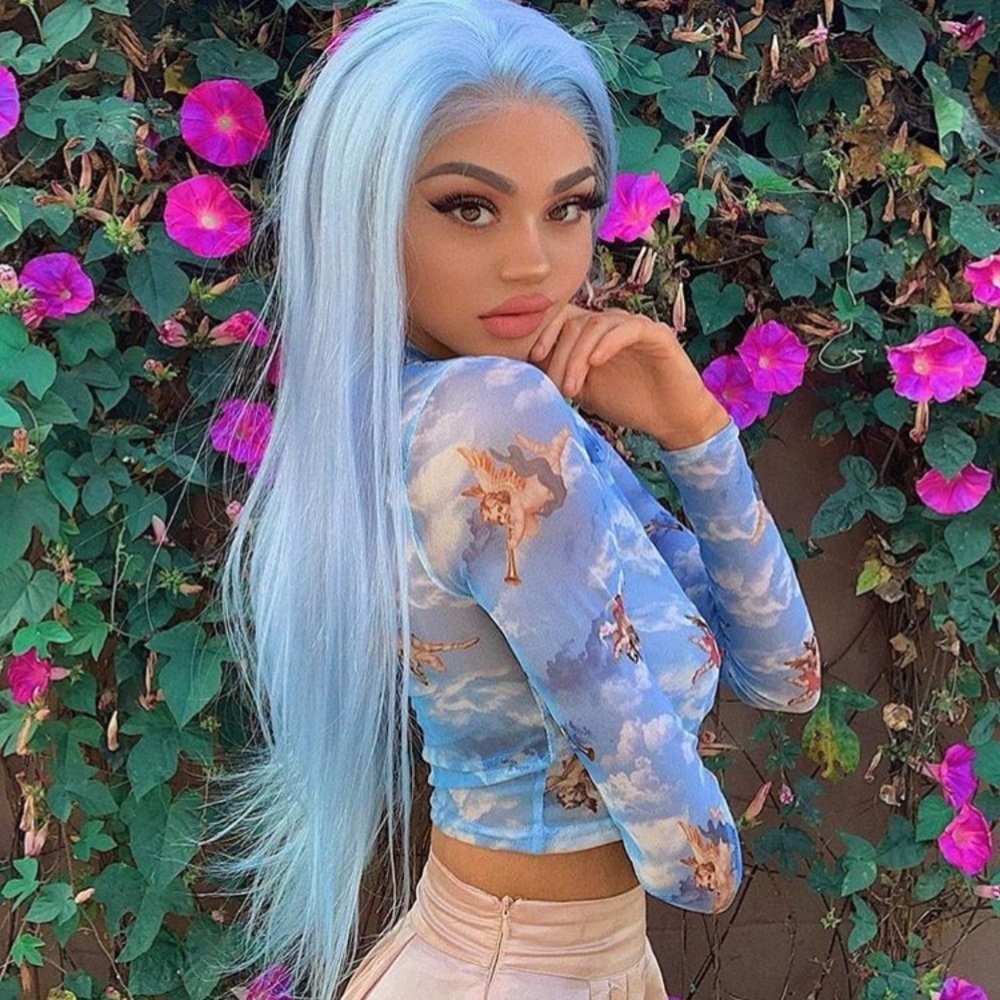 💫  GRINA K. 24” BABY BLUE STRAIGHT LACE FRONT WIG